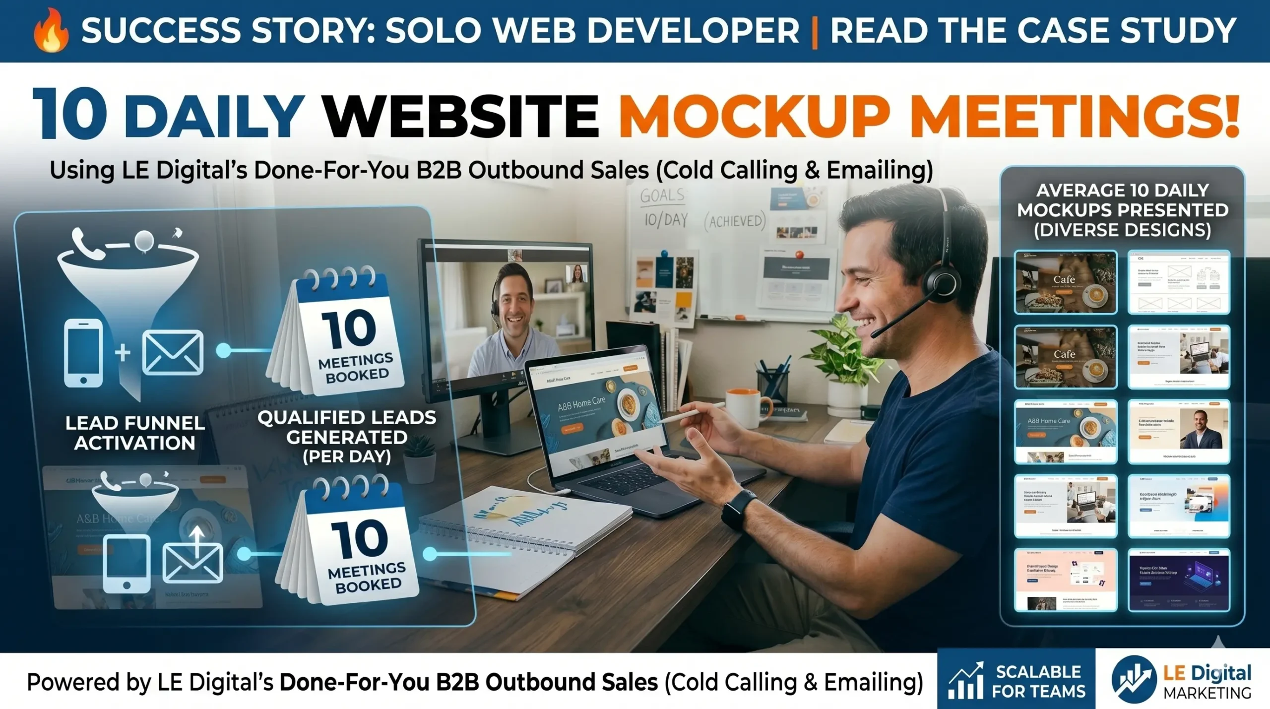 Case Study: How We Book 10 Website Mockup Meetings a Day for a Solo Developer (And How to Scale It)